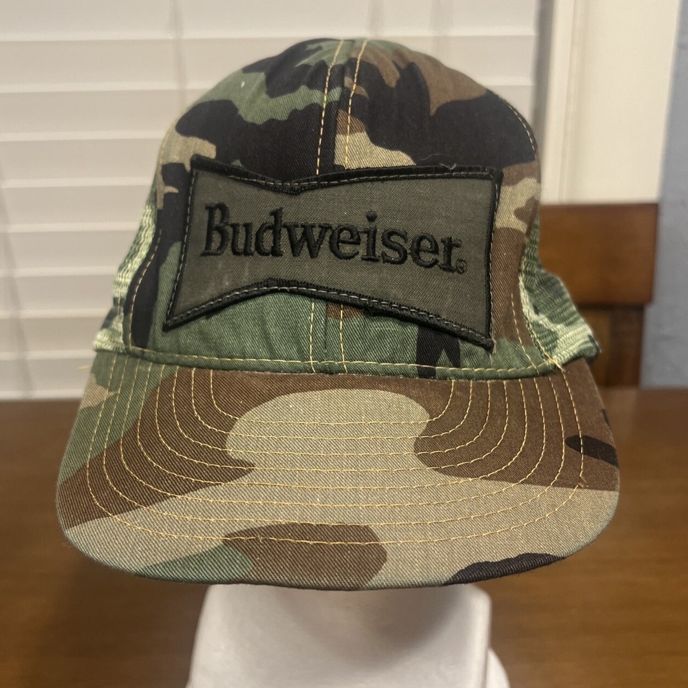 Budweiser Trucker Hat Camo Patch Mesh Snapback Vintage